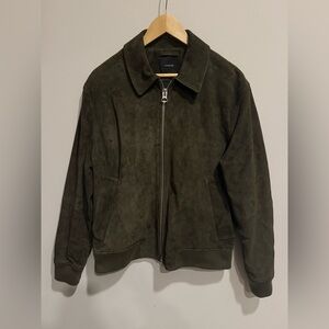 Vince Suede Bomber Jacket in Dark Carrillo Green